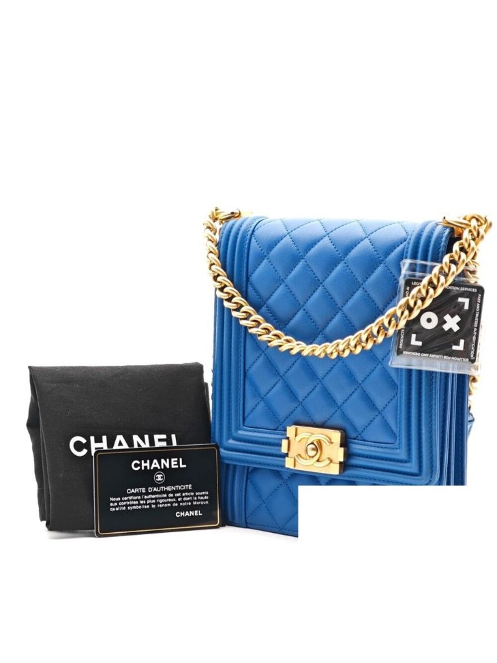 Chanel Boy Vertical Lambskin Blue Chain Shoulder Bag